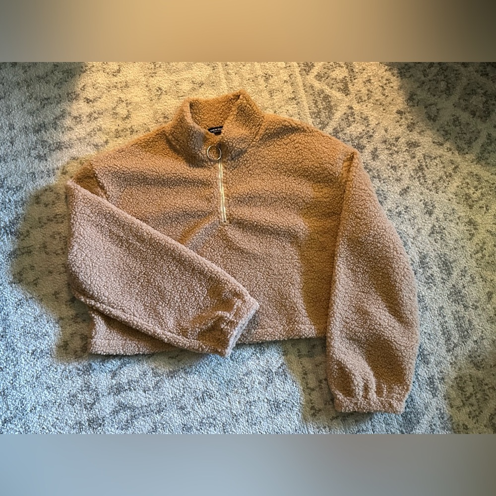 SHEIN Crop Half Zip Teddy Pullover